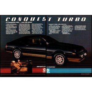 1984 Plymouth Conquest Turbo Hatchback 2 Page Vintage Print Ad Wall Art Photo